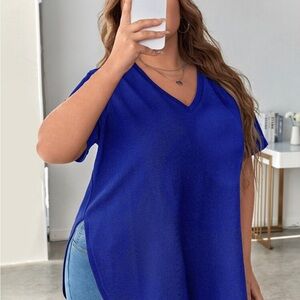 Women's Blue V-Neck Top